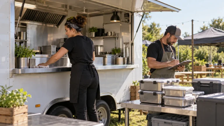 Ilustrace přípravy fiktivního food trucku; nejde o fotografii provozu Balkaňeros.