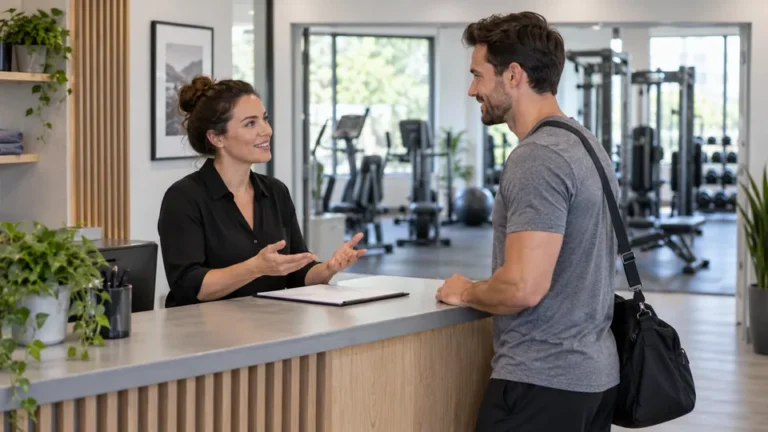 Ilustrace domluveného rozhovoru ve fiktivním fitness klubu; nejde o skutečnou pobočku Anytime Fitness.